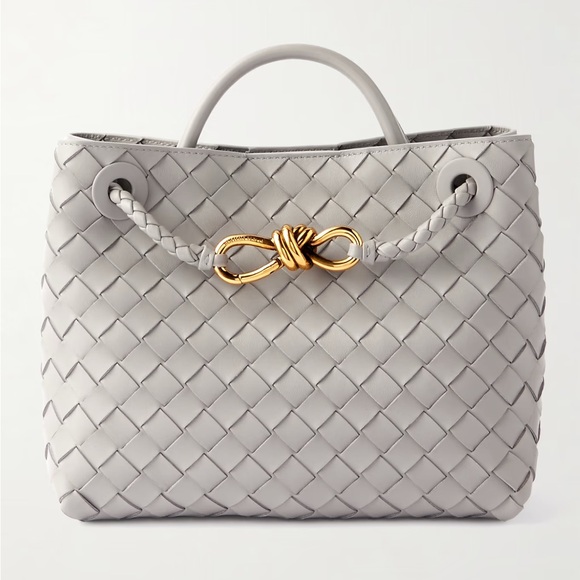 Bottega Veneta Handbags - Bottega Veneta Gray Woven Tote with Gold Accent